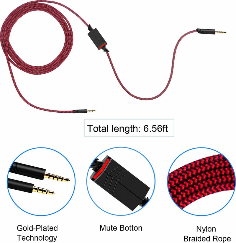MQDITH 2.0M Replacement Audio Cable Compatible with Astro A40 A40TR Gaming Headset, Inline Mute Wire and No Volume Control Cord (Nylone Cord, Red/Black) - Image 3
