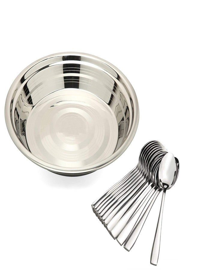 Bartan Star Stainless Steel Solid Silver Atta Parat for Dough,Mixer and Serving - 30 Centimeters (with 12 Pcs Stainless Steel Table Spoons) - Image 1