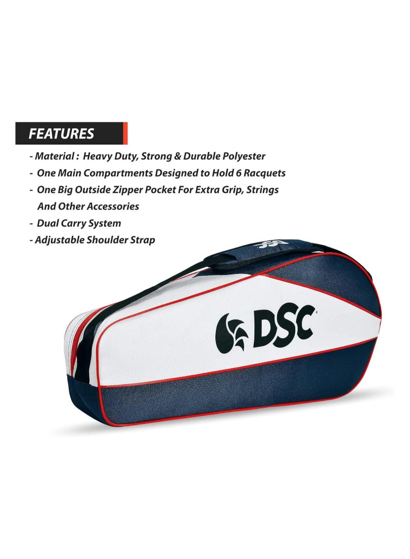 DSC Badminton Kit Bag | Size: Large | Material: Polyester | For Men & Boys | One main compartment | Designed to hold 6 racquets | Various divisions for extra grip, strings, and accessories | Adjustable Shoulder Straps - Image 2