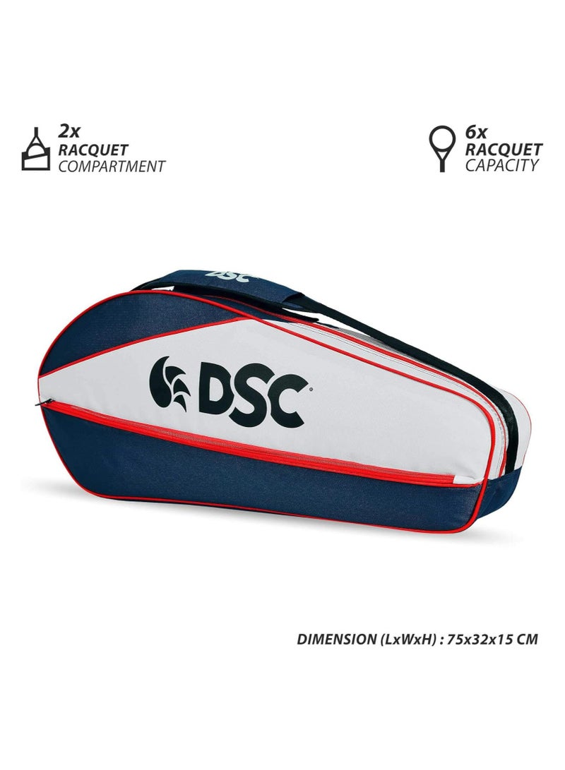 DSC Badminton Kit Bag | Size: Large | Material: Polyester | For Men & Boys | One main compartment | Designed to hold 6 racquets | Various divisions for extra grip, strings, and accessories | Adjustable Shoulder Straps - Image 5