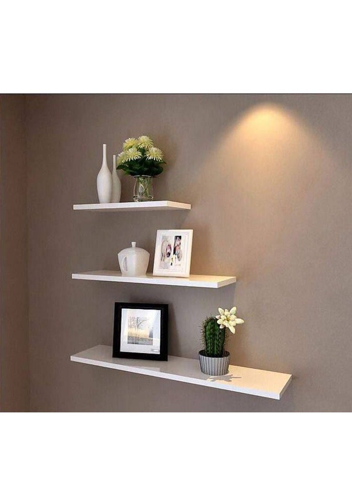 Tayer decorative shelf set, white, MDF wood material, with a distinctive and wonderful color, an aesthetic touch in the hall and bedrooms, 3 pieces in the office, set size 60 cm, size 60 cm, size 50 cm, size 40
