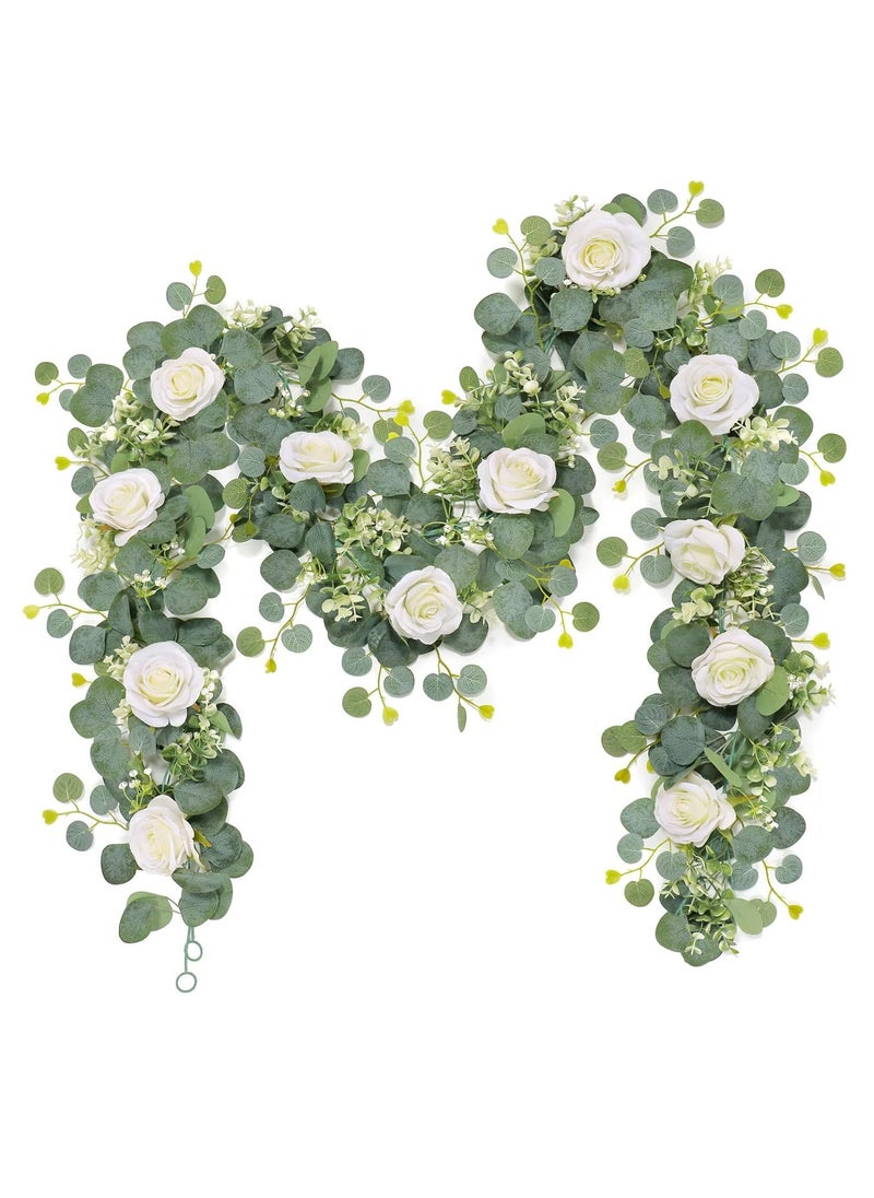 OMEVE Table Flag Flower Artificial Rose Garland Fake Rose Vine Garland Artificial Rose Vines Garland White Artificial Flower Garlands for Hotel Wedding Home Party Garden Craft Art Decor(1PCS 70inch White)  - Image 4