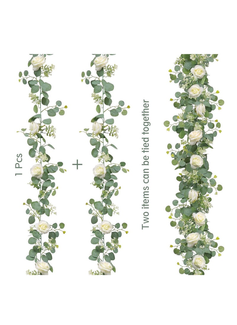 OMEVE Table Flag Flower Artificial Rose Garland Fake Rose Vine Garland Artificial Rose Vines Garland White Artificial Flower Garlands for Hotel Wedding Home Party Garden Craft Art Decor(1PCS 70inch White)  - Image 3