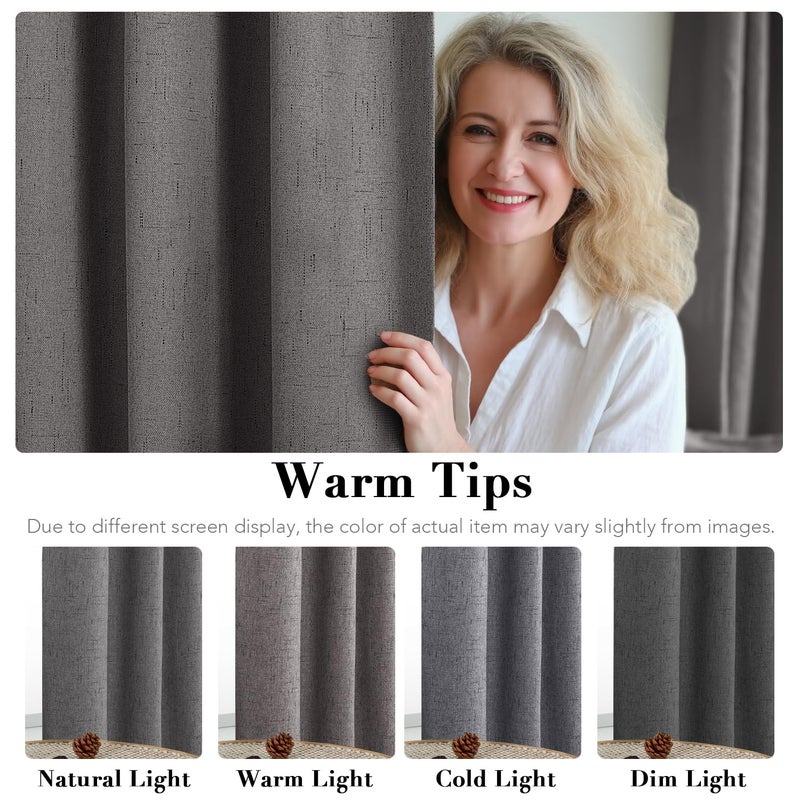 H.VERSAILTEX Linen Blackout Curtains 63 Inches Long 100% Absolutely Blackout Thermal Insulated Textured Linen Look Curtain Draperies Anti-Rust Grommet  Energy Saving with White Liner  2 Panels  Grey - Image 5