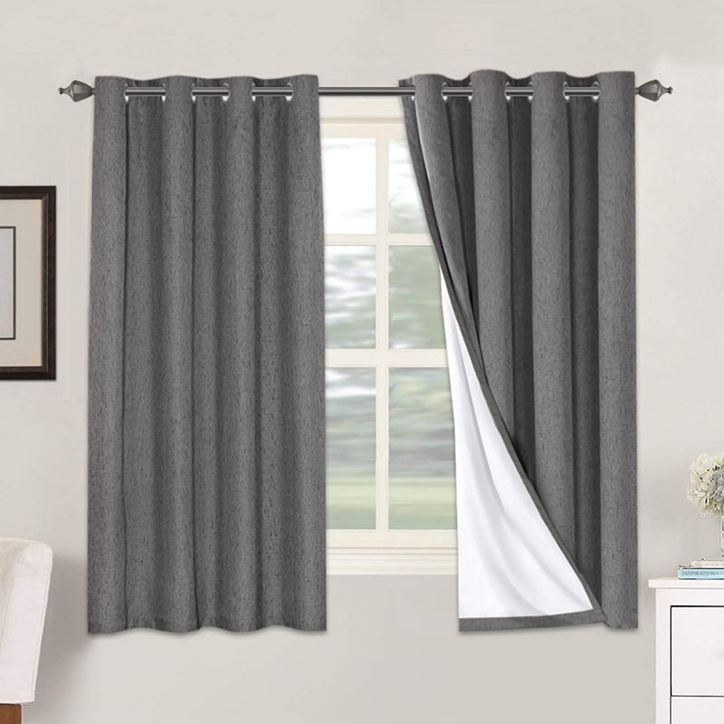 H.VERSAILTEX Linen Blackout Curtains 63 Inches Long 100% Absolutely Blackout Thermal Insulated Textured Linen Look Curtain Draperies Anti-Rust Grommet  Energy Saving with White Liner  2 Panels  Grey - Image 1