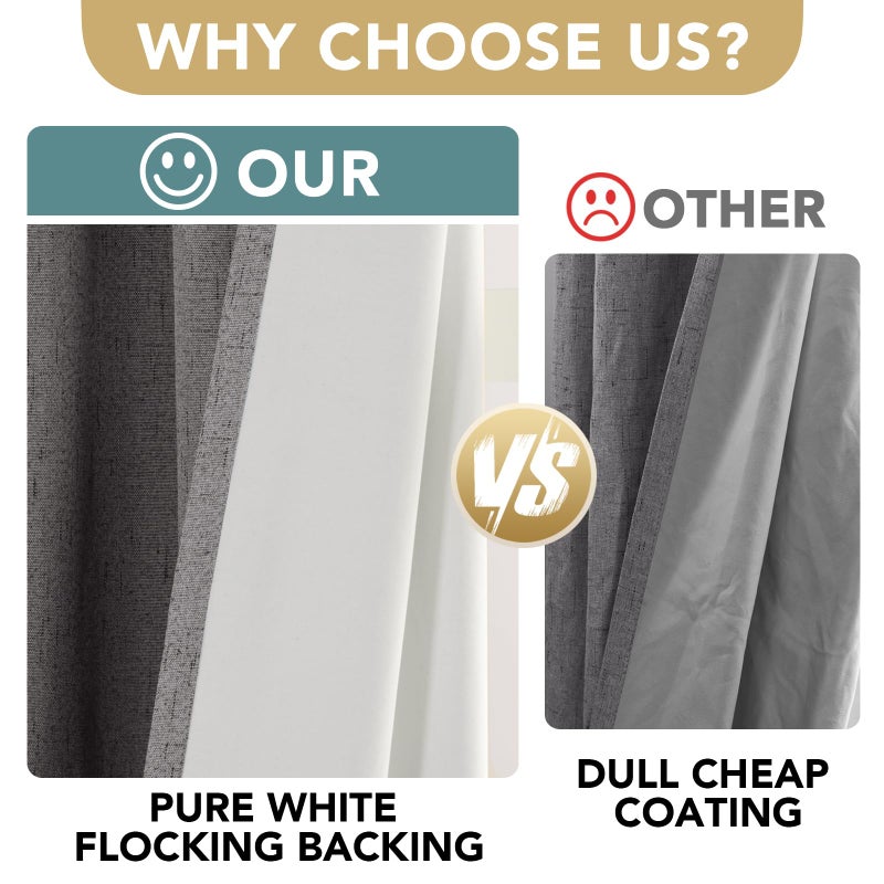 H.VERSAILTEX Linen Blackout Curtains 63 Inches Long 100% Absolutely Blackout Thermal Insulated Textured Linen Look Curtain Draperies Anti-Rust Grommet  Energy Saving with White Liner  2 Panels  Grey - Image 3