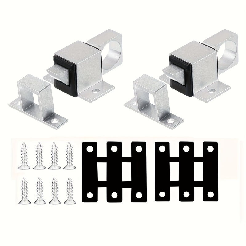 2pcs Silvery Aluminum Alloy Self Closing Bolt Spring Loaded Latch Safety Pull Handle Automatic Spring Slide Door Lock With Screws Suitable For Doors Windows Cabinets - Image 5