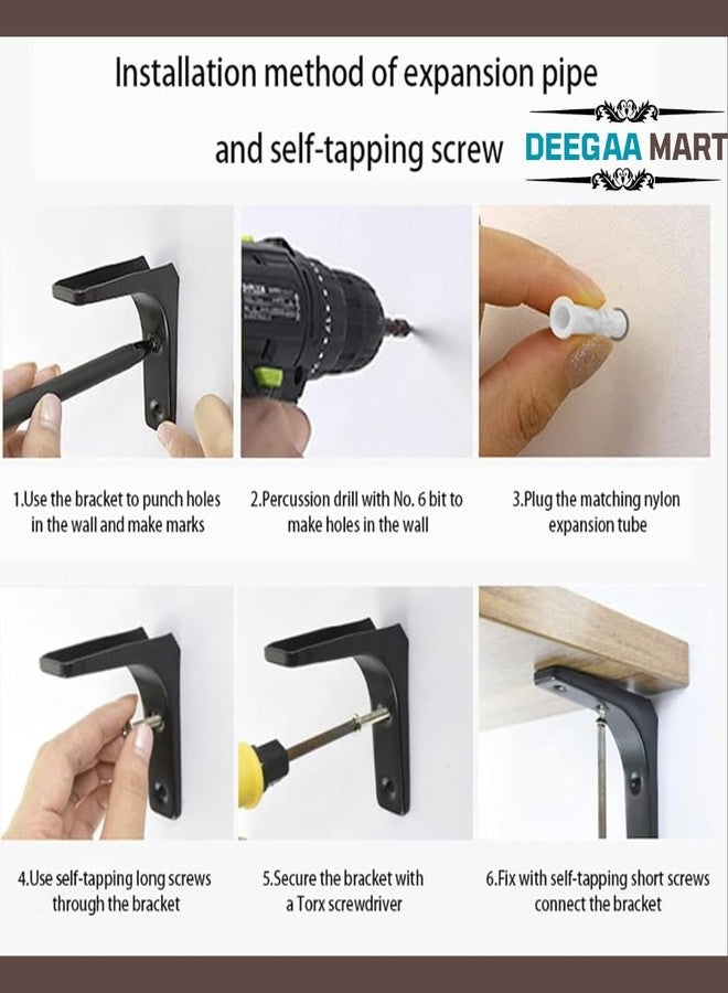 DEEGAA MART DEEGAAMART Heavy Duty Wall Shelf Bracket ,6 x 5 inch Black 90 Degree Decorative Wall Mount Shelf Bracket for Furniture & Kitchen , Corner Hardware , 4 Piece Shelf Support (6 Inch, 2 Set) - Image 5