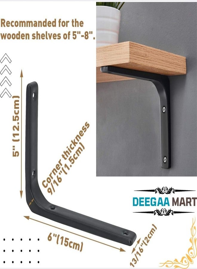 DEEGAA MART DEEGAAMART Heavy Duty Wall Shelf Bracket ,6 x 5 inch Black 90 Degree Decorative Wall Mount Shelf Bracket for Furniture & Kitchen , Corner Hardware , 4 Piece Shelf Support (6 Inch, 2 Set) - Image 2