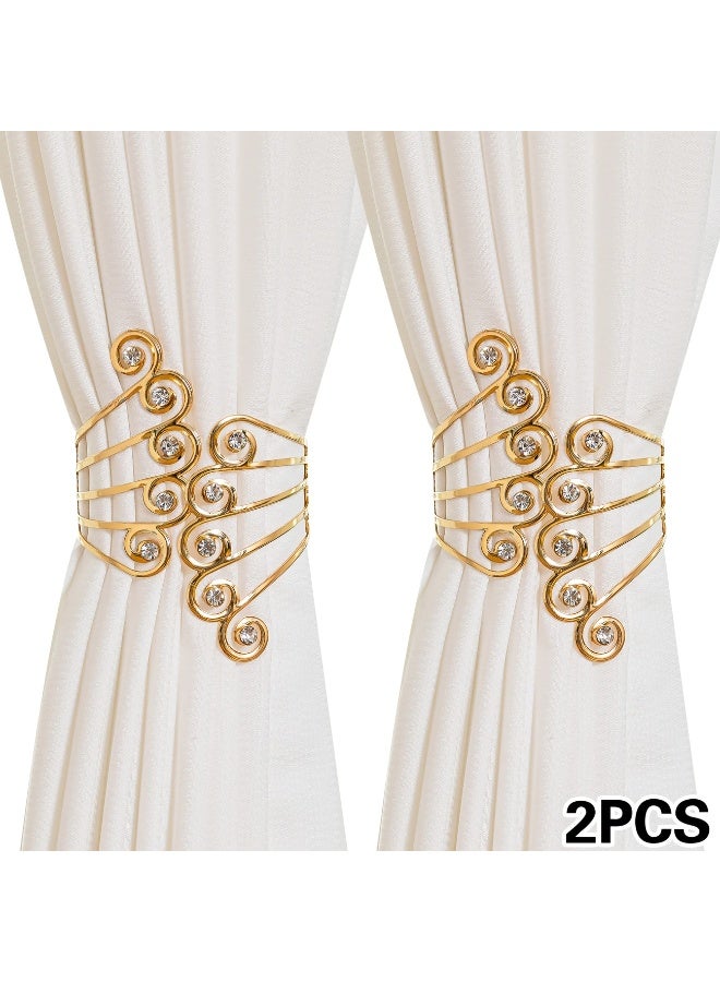 Goolsky 2pcs Luxury Metal Gold/Silvery Creative Wings and Rhinestones Design Curtain Tiebacks, Adjustable Elegant Skeleton Curtain Clasps for Bedroom, Living Room Curtains, Fine Workmanship, Strong and Durable, Add A Luxury Feeling to Your Home Decor - Image 1
