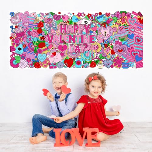 BZaber Jumbo Happy Valentine's Day Coloring Poster - Giant Mandala Flower Wall Art Decoration for Kids, Home and Classroom Decor - Image 3