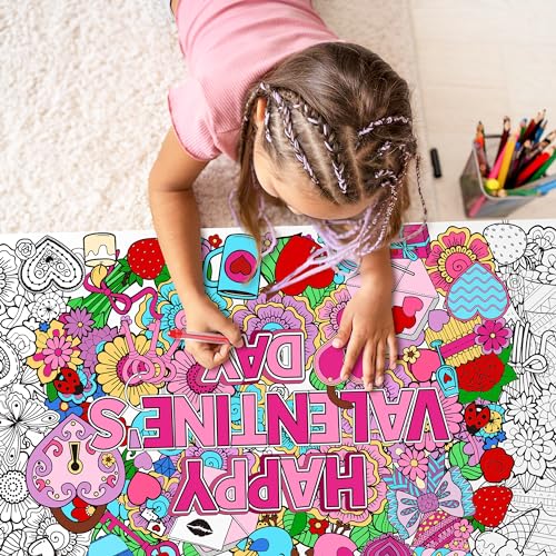 BZaber Jumbo Happy Valentine's Day Coloring Poster - Giant Mandala Flower Wall Art Decoration for Kids, Home and Classroom Decor - Image 5