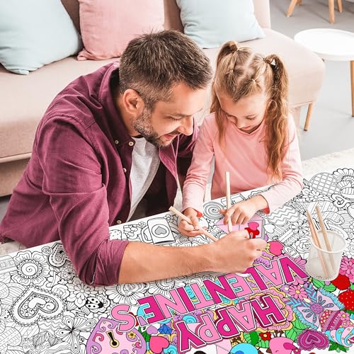 BZaber Jumbo Happy Valentine's Day Coloring Poster - Giant Mandala Flower Wall Art Decoration for Kids, Home and Classroom Decor - Image 4