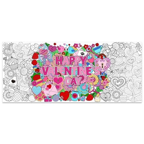 BZaber Jumbo Happy Valentine's Day Coloring Poster - Giant Mandala Flower Wall Art Decoration for Kids, Home and Classroom Decor - Image 1