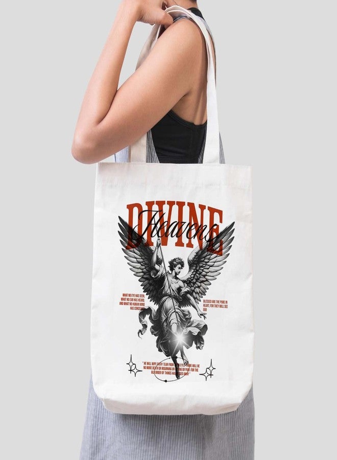 ARTBUG Tote Bag for Women, Aesthetic, Stylish, Ecofriendly, For College Girls, Office, Beach and Outings -Divine Heavens Angel Printed Canvas D - 307 - Image 3