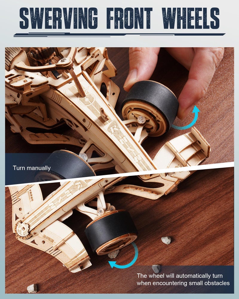 ROKR 3D Wooden Puzzle 1:18 Scale Formula Racing Cars for Adults, 5 Hour Build, Wind up Toys Model Car Kits for Adults to Build, Ideal Gift for Boys and Men - Image 5