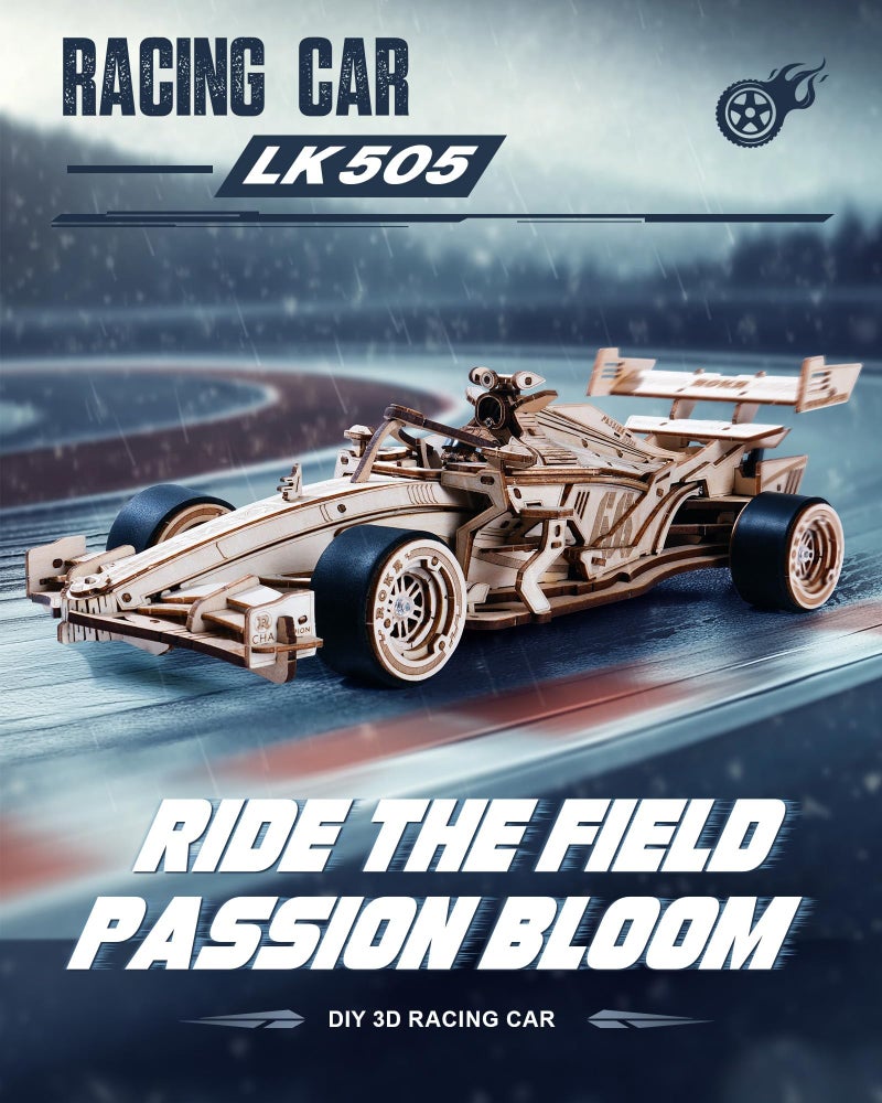 ROKR 3D Wooden Puzzle 1:18 Scale Formula Racing Cars for Adults, 5 Hour Build, Wind up Toys Model Car Kits for Adults to Build, Ideal Gift for Boys and Men - Image 2