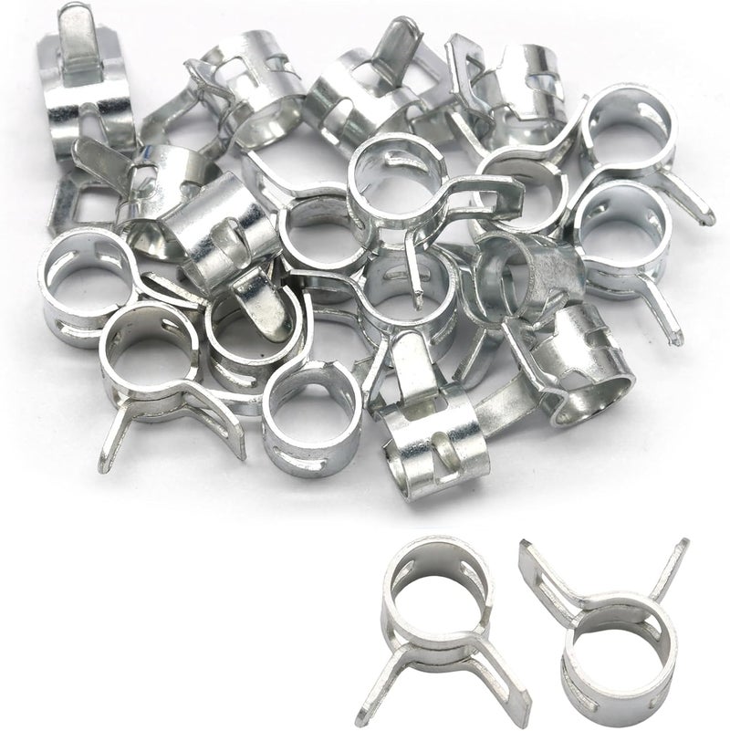 Rierdge 20 Pcs 0.28" ID Spring Band Type Clamps, 7mm Fuel Hose Clamps Fasteners, Silver Spring Hose Clip for Fuel Hose Line Water Pipe Air Tube Silicone Hose - Image 1