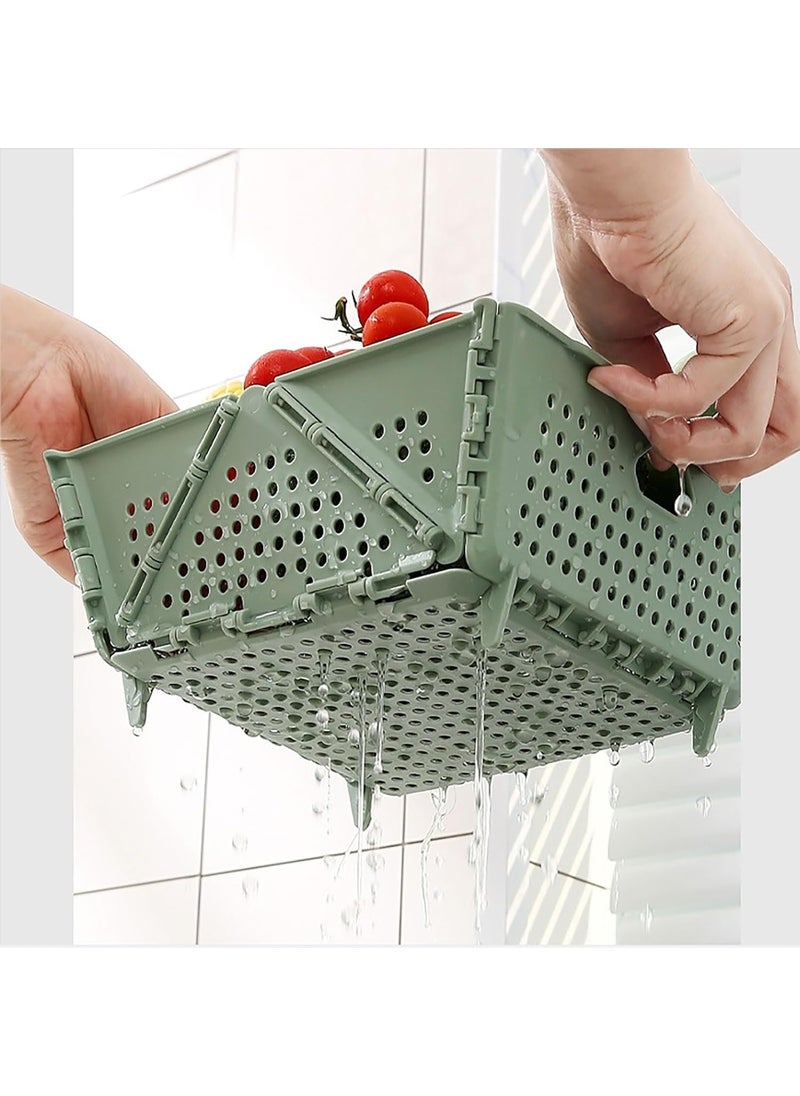 GION GION MultiFunctional Folding Drain Basket Plastic Storage Basket for Food Cosmetics Sundries Fruit and Vegetable Strainer Basket for Indoor Outdoor Collapsible Colander Drainage Basket 1Pcs  - Image 3