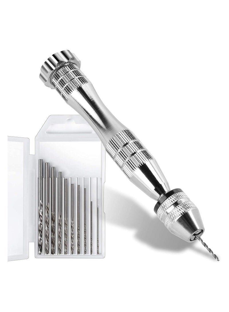 Vise Pin for Resin Casting Molds, Solid Hand Drill, Resin Drill with 10 Drill Bits, Precision Hand Drill Tools for Resin, Epoxy, Wood, Clay, and DIY Jewelry Making, Silver - Image 1
