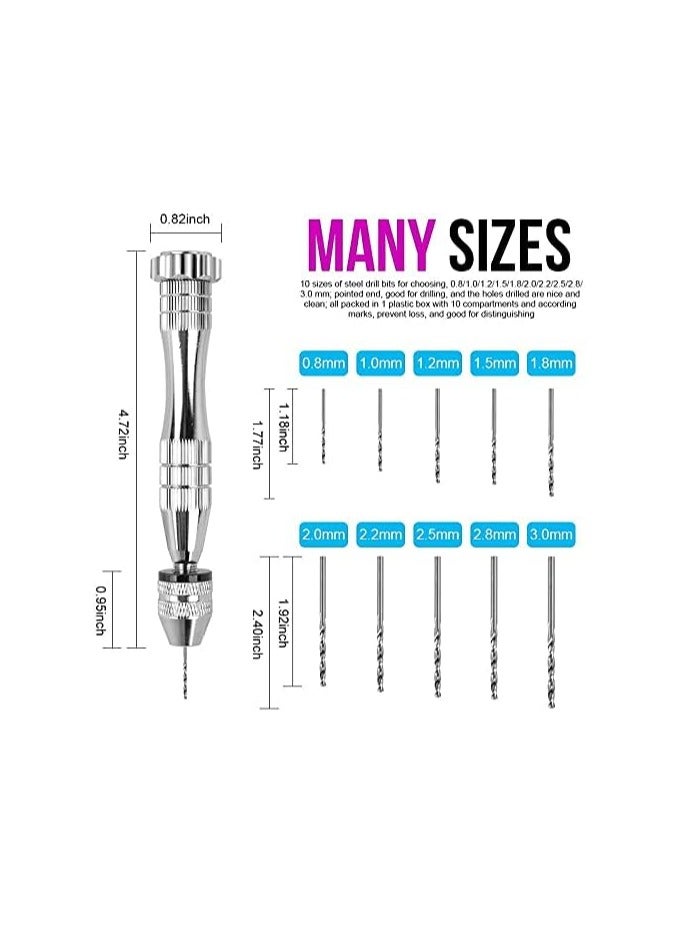 Vise Pin for Resin Casting Molds, Solid Hand Drill, Resin Drill with 10 Drill Bits, Precision Hand Drill Tools for Resin, Epoxy, Wood, Clay, and DIY Jewelry Making, Silver - Image 2