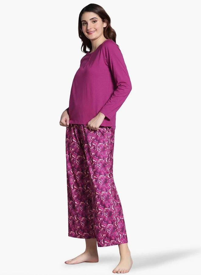 zivame Zivame Leaf Print Pyjama Set