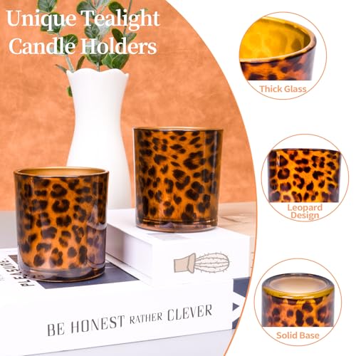 Toptime Votive Candle Holders, Leopard Print Tealight Candle Holder Set of 3, Unique Glass Candle Holder Cup Cheetah Tealight Holder for Christmas Table Centerpieces Valentines Day Decoration - Image 4