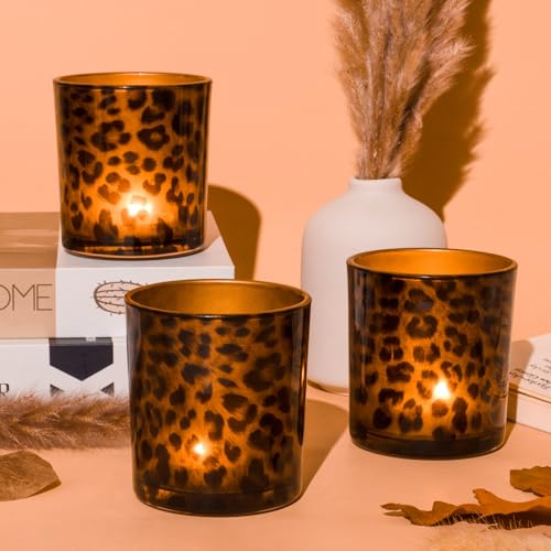 Toptime Votive Candle Holders, Leopard Print Tealight Candle Holder Set of 3, Unique Glass Candle Holder Cup Cheetah Tealight Holder for Christmas Table Centerpieces Valentines Day Decoration - Image 2