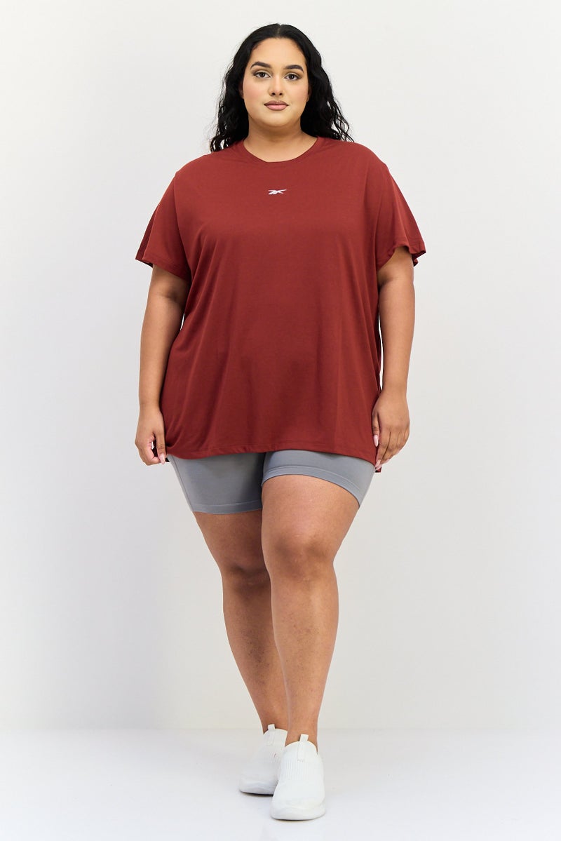 Reebok تي شيرت تدريب قصير الأكمام للنساء بحجم كبير، مارون - Image 4