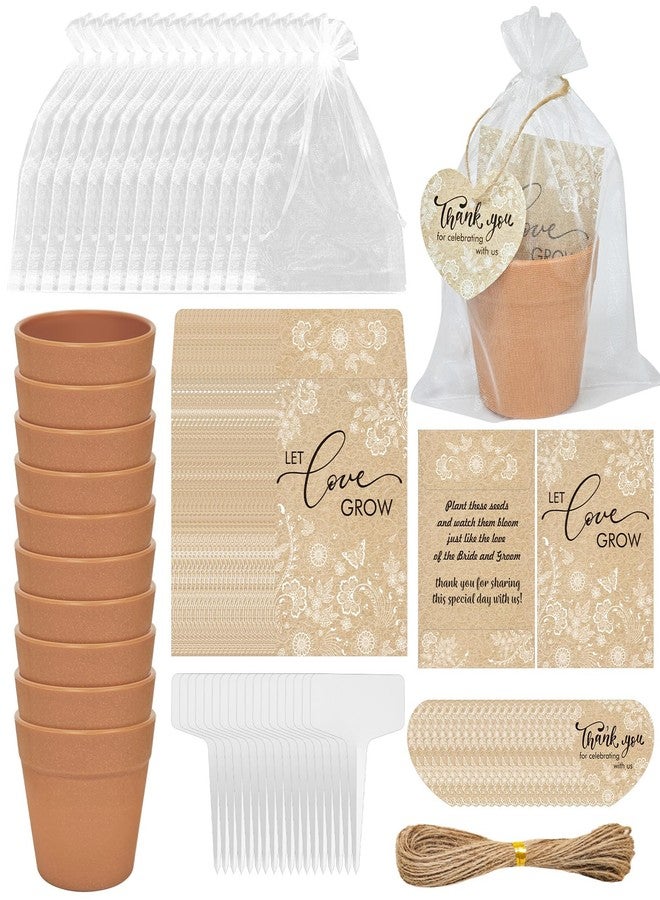 Cinrobiye 50 Sets Let Love Grow Wedding Favors for Guests Seed Packet Bags (Seed Not Include) with Tags & Labels Flowerpot for Bridal Shower Party Favors Bulk Wedding Souvenirs for Guests(Retro) - Image 1