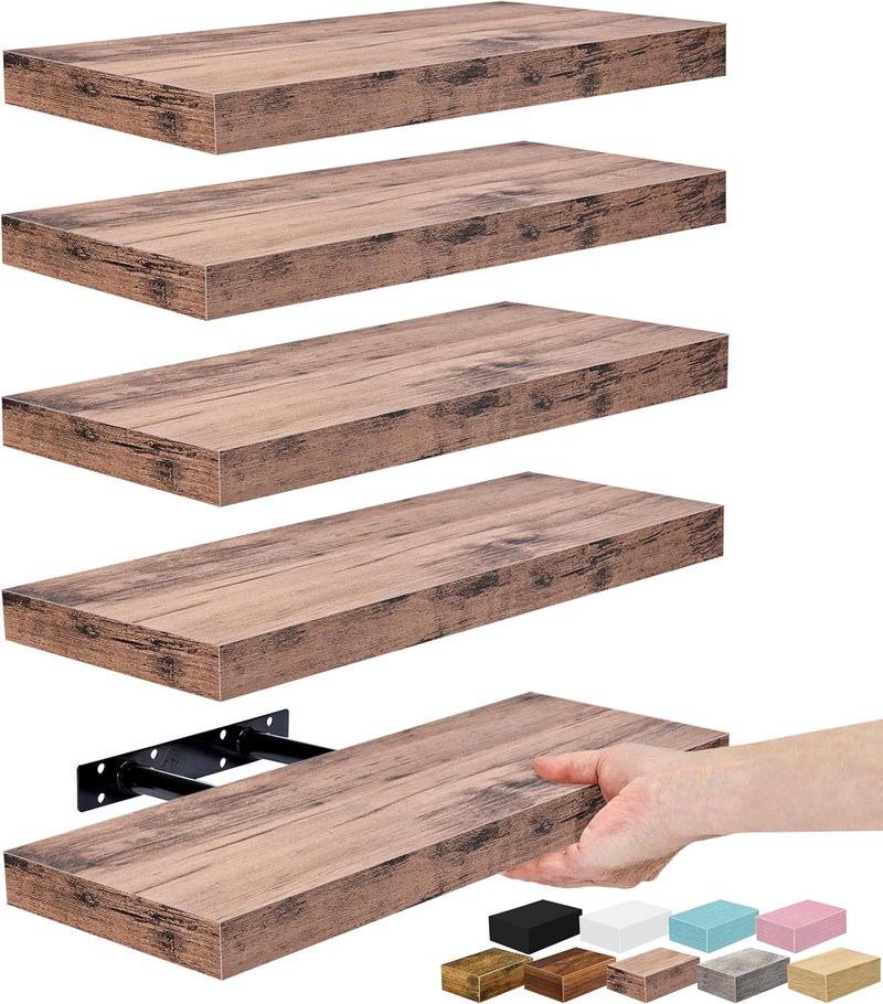 Sorbus Floating Shelves for Wall, Bathroom Shelves Wall Mounted for Kitchen, Bedroom, Living Room, Bathroom, Storage, Above Toilet, Hanging Bookshelf for Wall, Home Decor (Mahogany, 5) - Image 1
