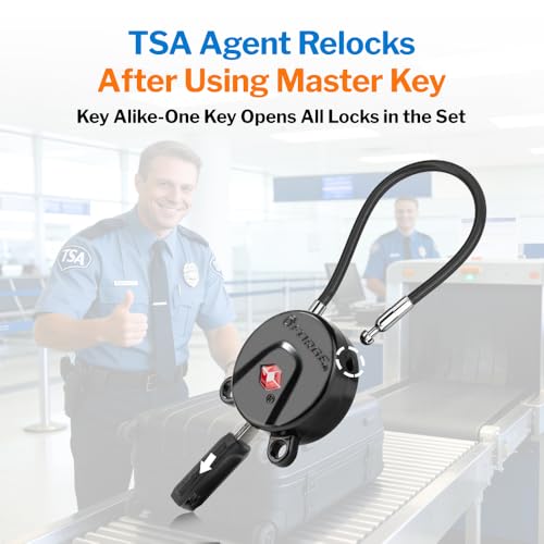 Forge TSA Approved Luggage Locks Ultra-Secure Dimple Key Travel Locks with Zinc Alloy Body- Black 4 Cable Locks - Image 3