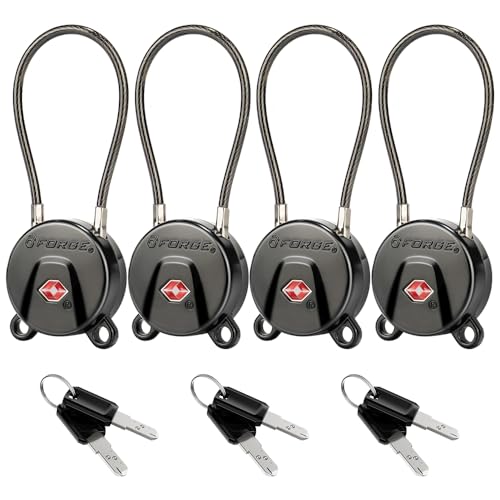 Forge TSA Approved Luggage Locks Ultra-Secure Dimple Key Travel Locks with Zinc Alloy Body- Black 4 Cable Locks - Image 4