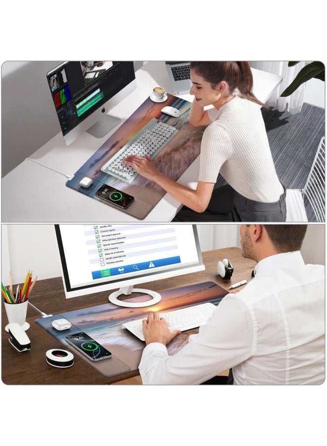 abc.mat Wireless Charging Mouse Pad, 31.5"x15.8" Large Gaming Desk Mat for Keyboard/Laptop, Waterproof Ultra-Smooth Surface, Non-Slip Base, Beach Sunset - Image 4