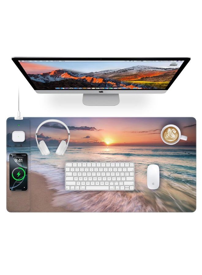 abc.mat Wireless Charging Mouse Pad, 31.5"x15.8" Large Gaming Desk Mat for Keyboard/Laptop, Waterproof Ultra-Smooth Surface, Non-Slip Base, Beach Sunset - Image 1