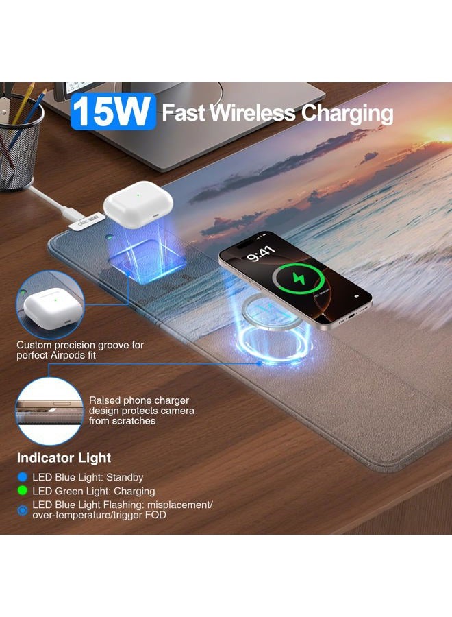 abc.mat Wireless Charging Mouse Pad, 31.5"x15.8" Large Gaming Desk Mat for Keyboard/Laptop, Waterproof Ultra-Smooth Surface, Non-Slip Base, Beach Sunset - Image 2