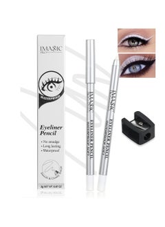 White Waterproof Gel Eyeliner Pens, Highlighter Eye Liner Pencil, Matte Long Lasting  White Eye Liner, Super Smooth formula Eyeshadow Makeup Pen, Polished White Luster, with Pencil Sharpener