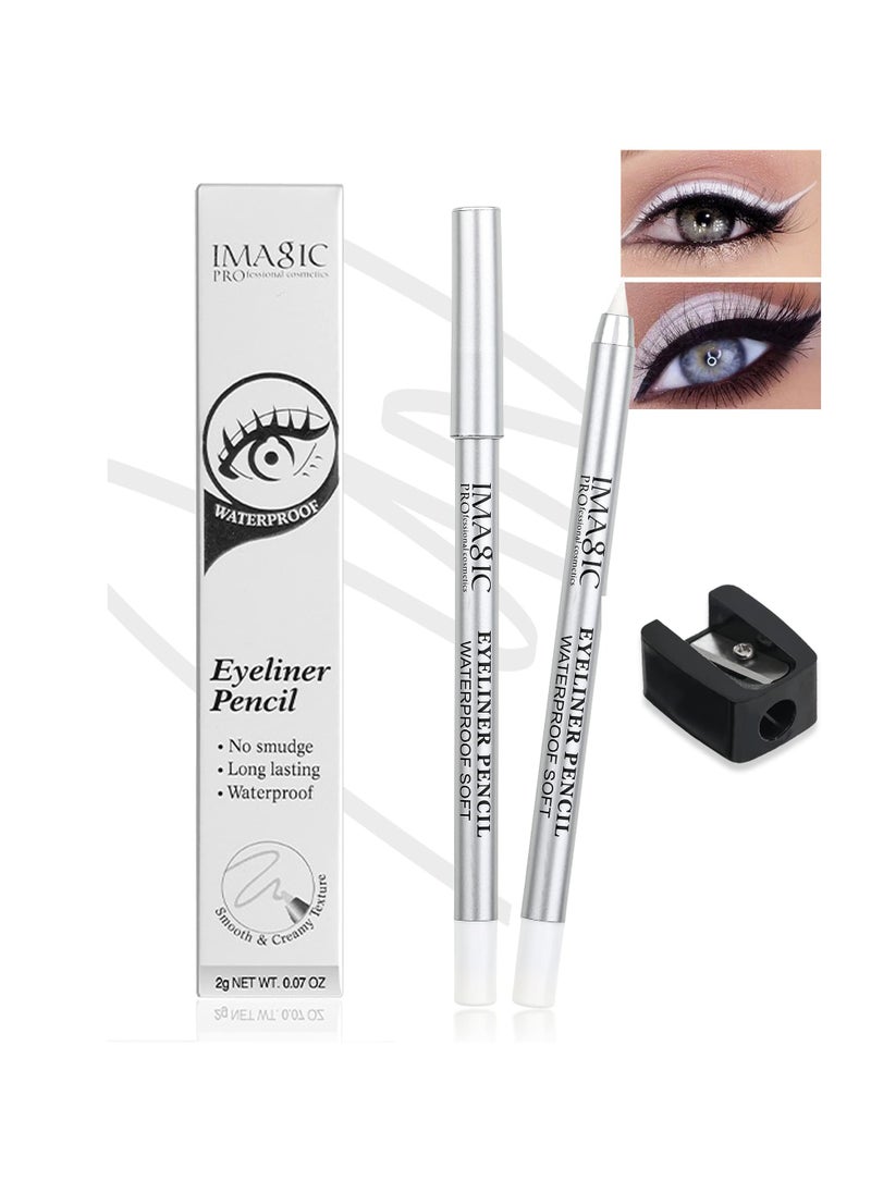 Excefore - White Waterproof Gel Eyeliner Pens, Highlighter Eye Liner Pencil, Matte Long Lasting  White Eye Liner, Super Smooth formula Eyeshadow Makeup Pen, Polished White Luster, with Pencil Sharpener - Image 1