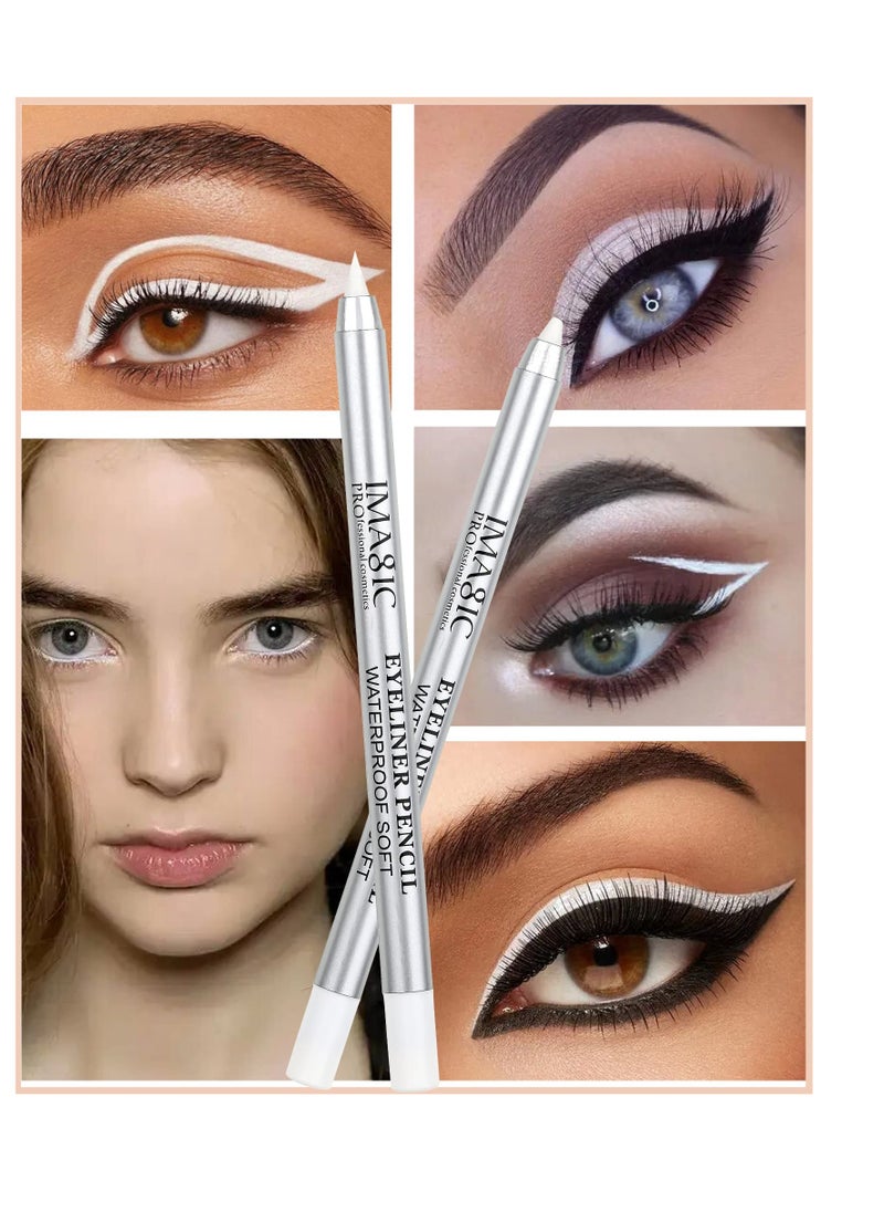 Excefore - White Waterproof Gel Eyeliner Pens, Highlighter Eye Liner Pencil, Matte Long Lasting  White Eye Liner, Super Smooth formula Eyeshadow Makeup Pen, Polished White Luster, with Pencil Sharpener - Image 1