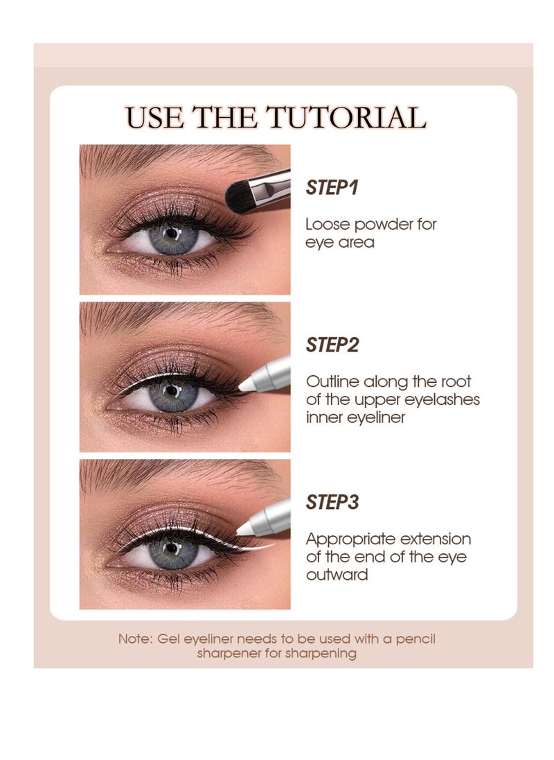 Excefore - White Waterproof Gel Eyeliner Pens, Highlighter Eye Liner Pencil, Matte Long Lasting  White Eye Liner, Super Smooth formula Eyeshadow Makeup Pen, Polished White Luster, with Pencil Sharpener - Image 1