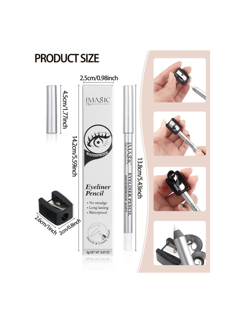 Excefore - White Waterproof Gel Eyeliner Pens, Highlighter Eye Liner Pencil, Matte Long Lasting  White Eye Liner, Super Smooth formula Eyeshadow Makeup Pen, Polished White Luster, with Pencil Sharpener - Image 1