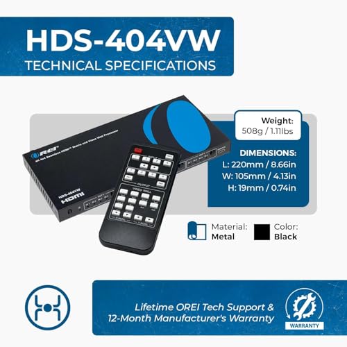 OREI 4K 4x4 Seamless HDMI Matrix Switch 1080P Video Wall Controller Processor up to 4K 30Hz 4:2:0-180 Degree Rotation via RS-232, Bezel, HDCP 1.4, UltaHD 2x2, 1x4, 1x2, - Image 5
