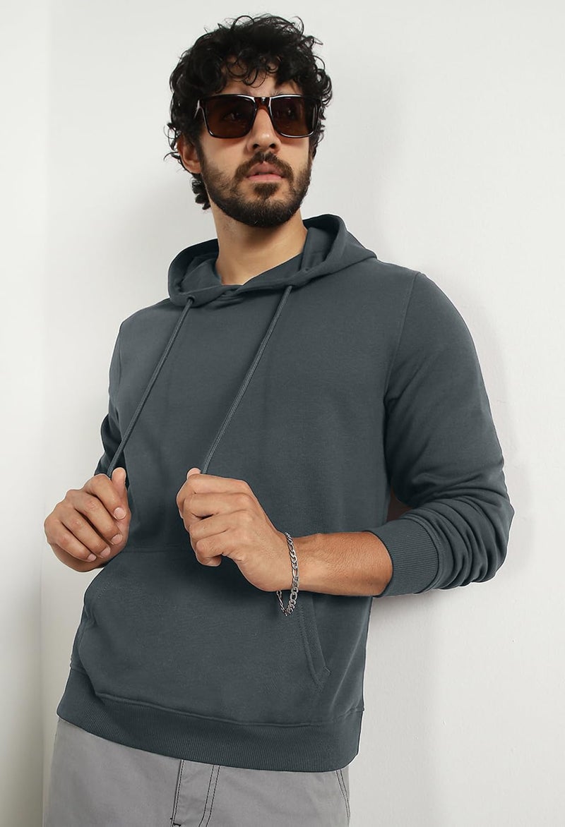 NOBERO Men's Cotton Blend Neck Hooded Regular Fit Sweatshirt (1M-TWHO-R0004-ElegantH_Graphite_3XL) - Image 2