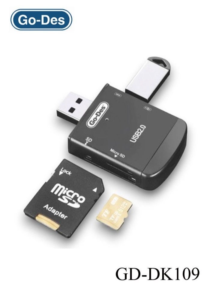 GO-DES GD-DK109 4 in 1 Multi--Function OTG Card Reader | USB - Micro USB, Type-C SD & TF Card Adapter – Fast Data Transfer, Easy File Access for Smartphones, Tablets, Laptops – Supports SD, TF, Micro SD Cards – Portable and Compact Design  - Image 1