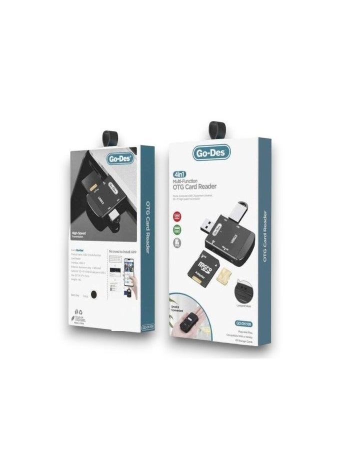 GO-DES GD-DK109 4 in 1 Multi--Function OTG Card Reader | USB - Micro USB, Type-C SD & TF Card Adapter – Fast Data Transfer, Easy File Access for Smartphones, Tablets, Laptops – Supports SD, TF, Micro SD Cards – Portable and Compact Design  - Image 5