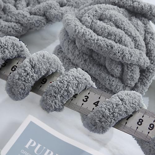 HOMBYS Light Grey Chunky Chenille Yarn for Crocheting, Bulky Thick Fluffy Yarn for Knitting,Super Bulky Chunky Yarn for Hand Knitting Blanket, Soft Plush Yarn, 2 Jumbo Pack (27 yds,8 oz Each Skein) - Image 4