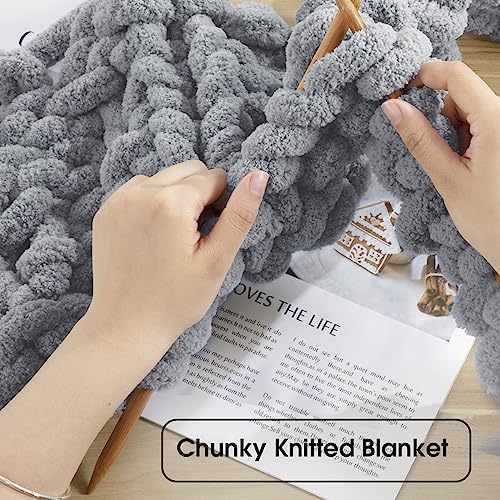 HOMBYS Light Grey Chunky Chenille Yarn for Crocheting, Bulky Thick Fluffy Yarn for Knitting,Super Bulky Chunky Yarn for Hand Knitting Blanket, Soft Plush Yarn, 2 Jumbo Pack (27 yds,8 oz Each Skein) - Image 5