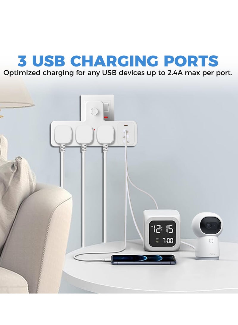 7-in-1 Multi Plug Wall Extender, 3 Outlets + 3 USB + Type-C Port, 2500W Surge Protected Universal Power Socket for Daily Use - Image 3