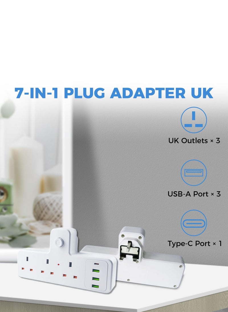 7-in-1 Multi Plug Wall Extender, 3 Outlets + 3 USB + Type-C Port, 2500W Surge Protected Universal Power Socket for Daily Use - Image 2