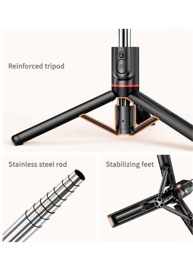 43.7 inches(110cm) Selfie Stick Tripod, Extendable Tripod with Rechargeable Bluetooth Remote,Removable fill light， Compatible with iPhone and Android Smartphones, Perfect for Travel, Vlog, Video and Photo, Black - Image 2